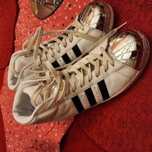 Adidas Hightop Shell Toe White Sneakers with Silver Toe Cap